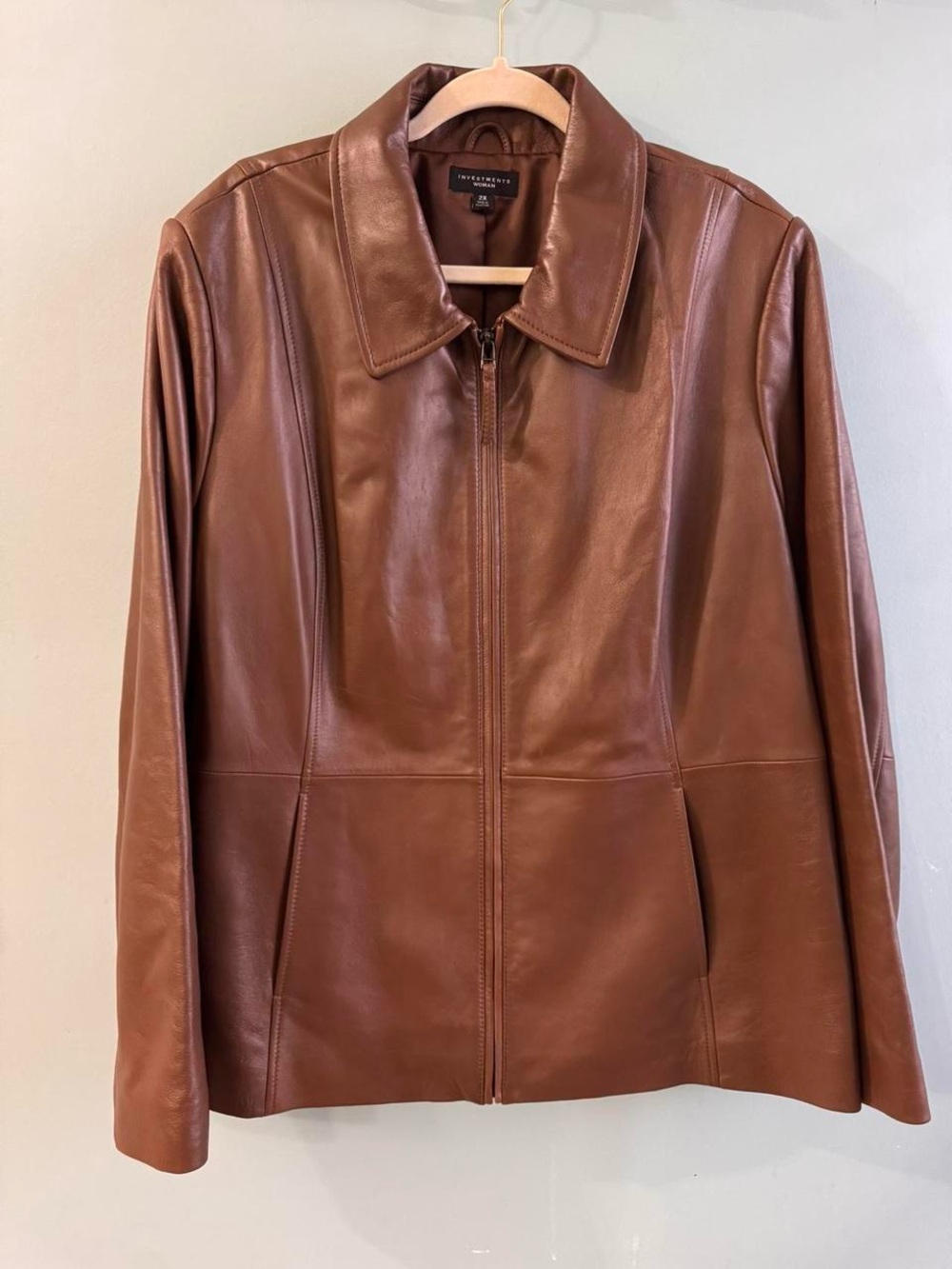 Investments Brown Lamb Leather Bomber Jacket